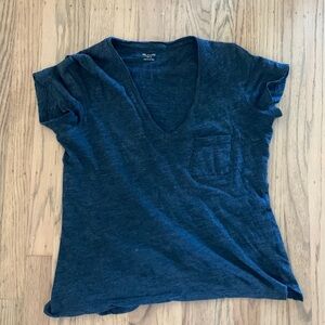 Madewell whisper v neck pocket tee. Slit sides. Heather indigo blue. Small. Euc